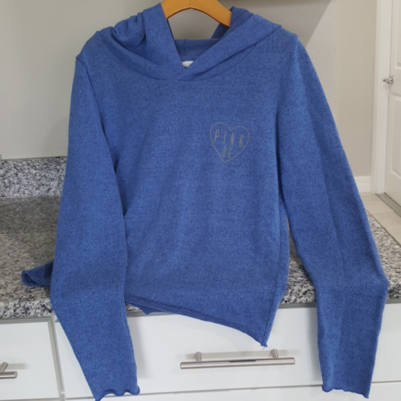 PINK Victoria's Secret Tops - PINK Blue Knit Hoodie Light Weight Sweater Small